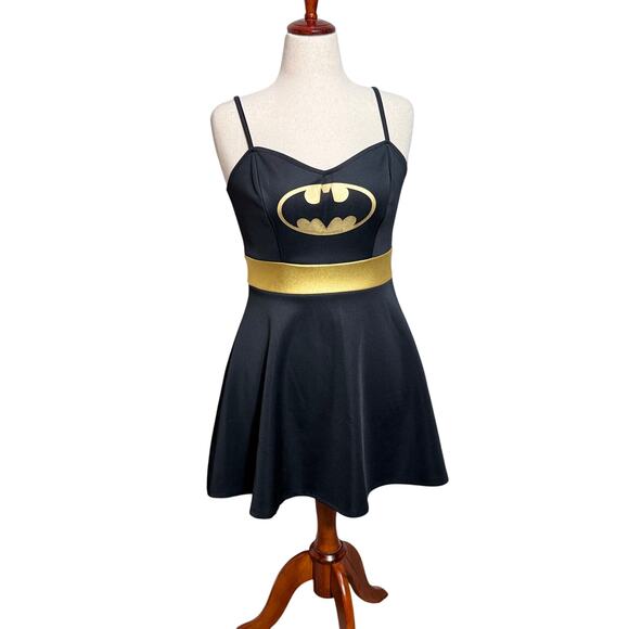 DC Comics Batgirl Cosplay costume dress black gold stretch knit Halloween Sz L - Picture 1 of 9